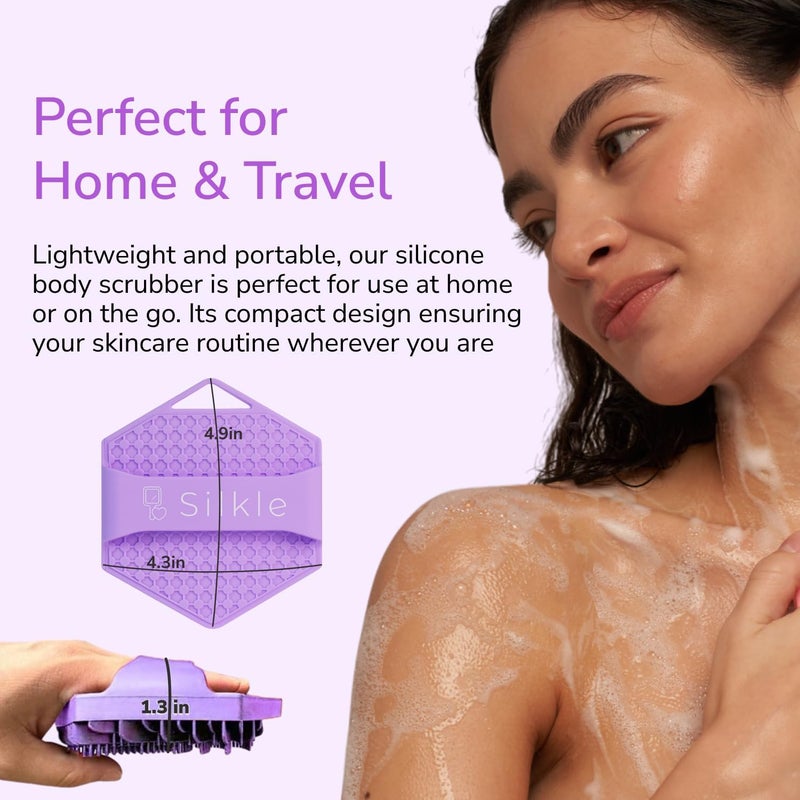 SILKLE Silicone Body Scrubber – Gentle Exfoliating Shower Scrubber for Body & Bath, Silicone Shower Brush & Loofah Alternative – Non-Slip Silicone Body Brush, Quick Dry, Hygienic - Purple - Image 5